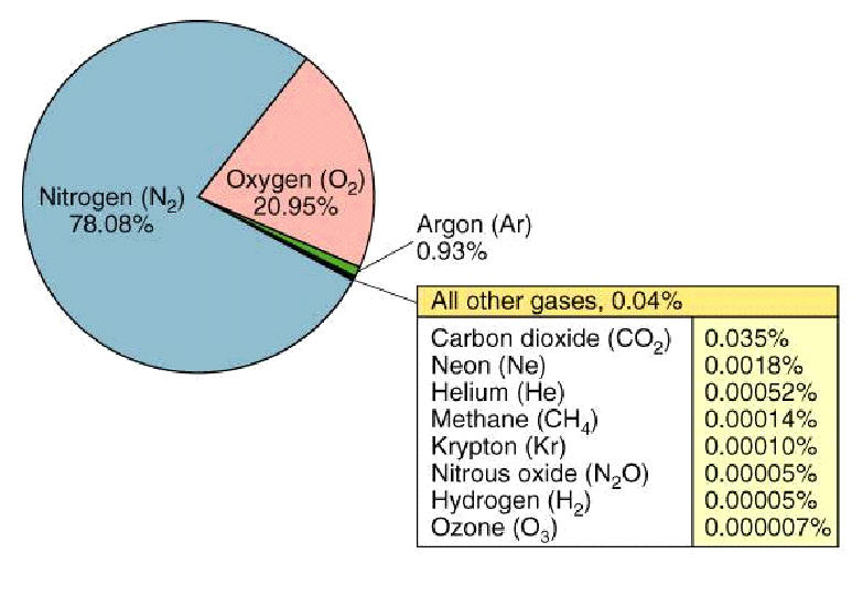 Percentage of Various Gases in Air
